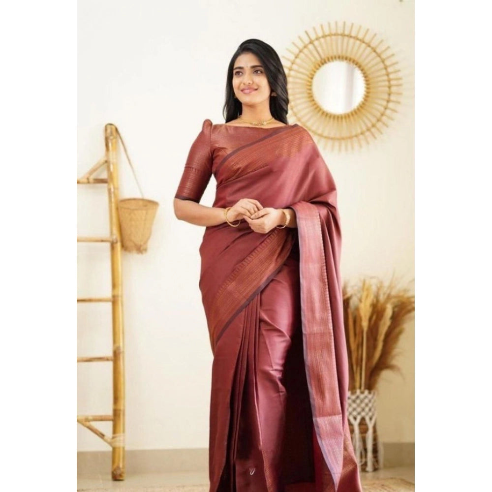 Maroon litchi silk printed saree with unstitched blouse, elegant casual Indian wear for women