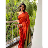 Red litchi silk printed saree with unstitched blouse, vibrant Indian casual wear for women