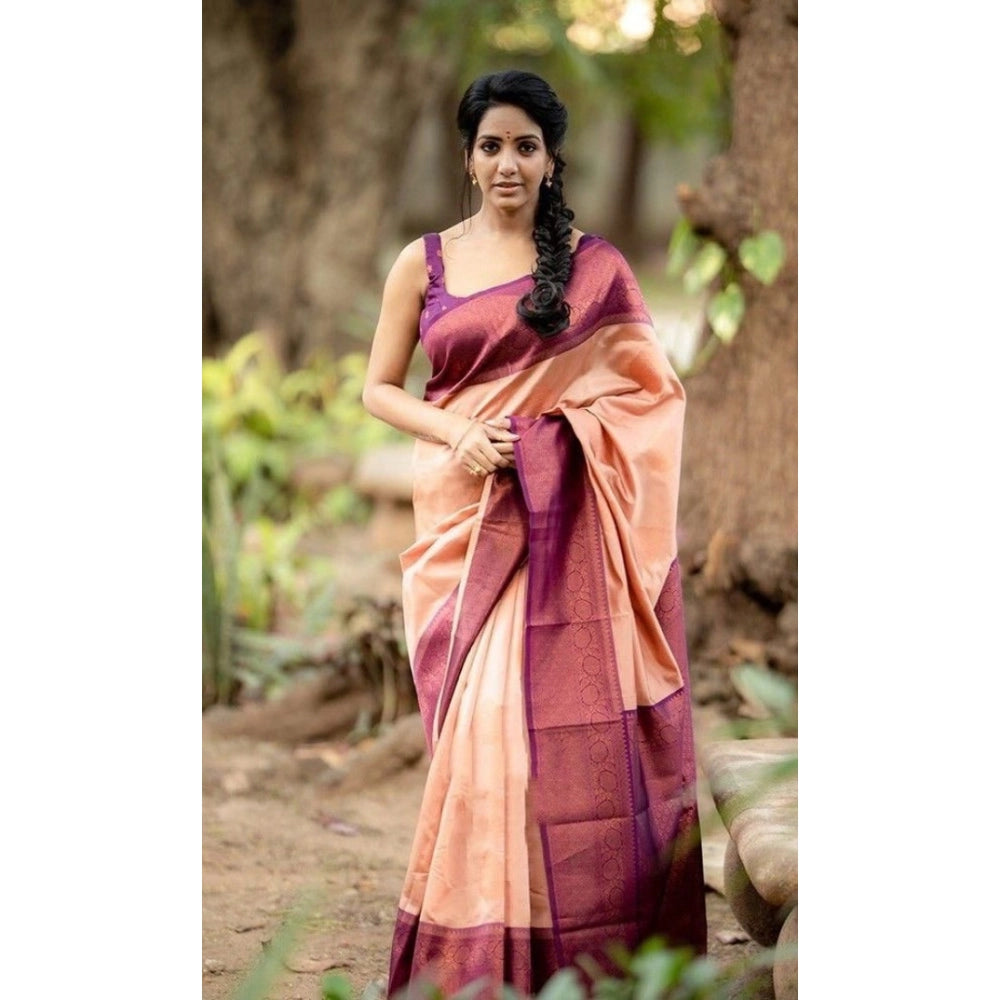 Beige litchi silk printed saree with unstitched blouse, casual Indian women's attire for special occasions