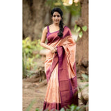 Beige litchi silk printed saree with unstitched blouse, casual Indian women's attire for special occasions