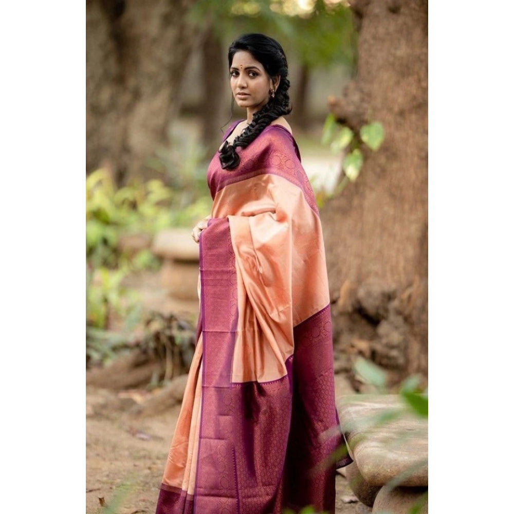 Beige litchi silk printed saree with unstitched blouse - casual Indian wear for women