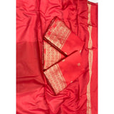 Red litchi silk printed saree with unstitched blouse for casual occasions