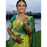 Light green litchi silk printed saree with unstitched blouse - casual Indian women's wear