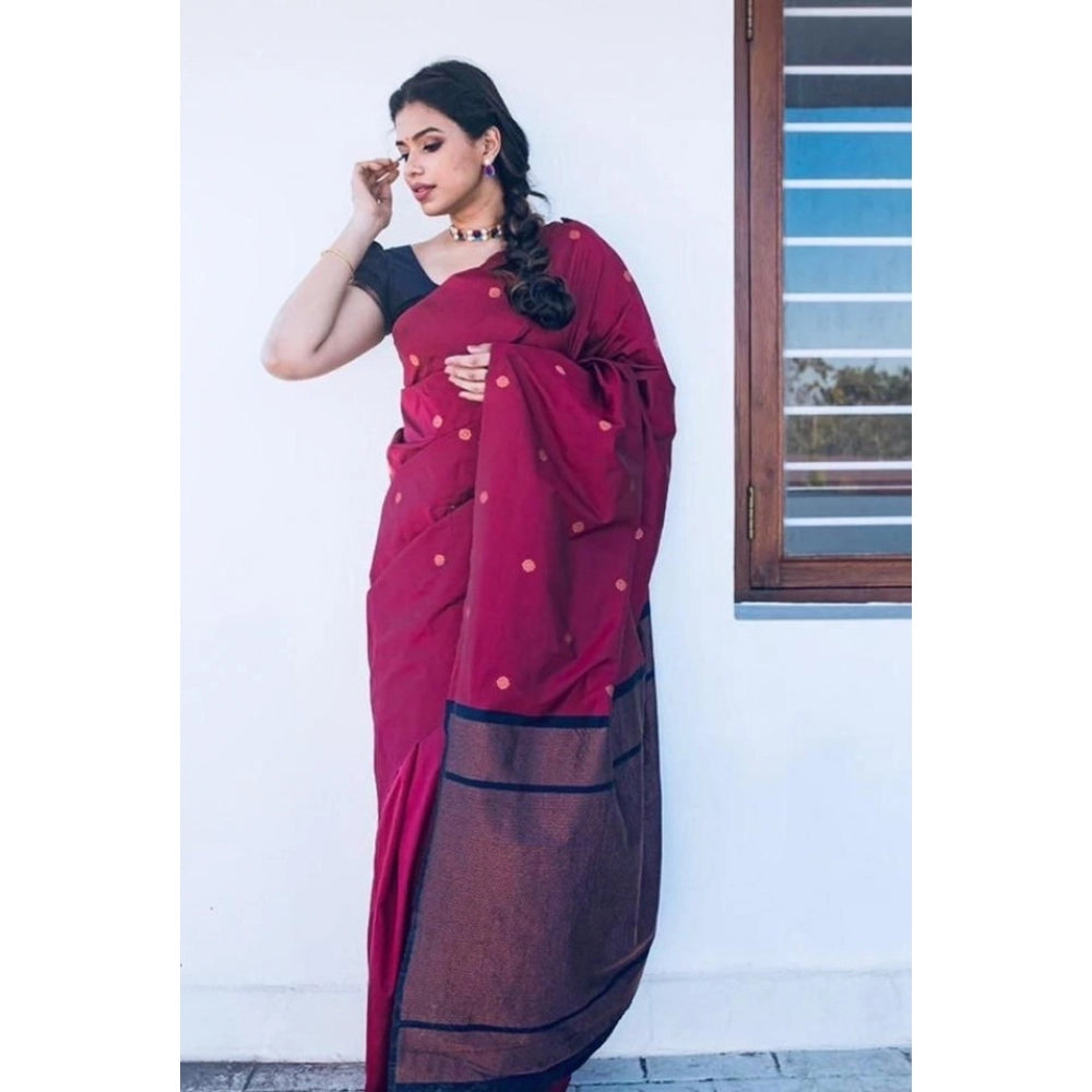 Red litchi silk printed saree with unstitched blouse for casual occasions