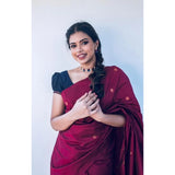 Red litchi silk printed saree with unstitched blouse - versatile casual Indian wear