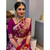 Magenta and pink litchi silk printed saree with unstitched blouse for casual occasions