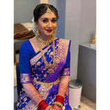 navy blue litchi silk printed saree with unstitched blouse for casual occasions