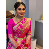 Pink litchi silk printed saree with unstitched blouse for casual occasions