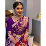 Purple litchi silk printed saree with unstitched blouse, casual Indian women's wear fashion accessory