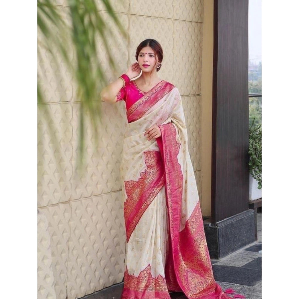 Litchi silk printed saree with unstitched blouse (half white), elegant casual wear for women