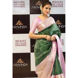 Green litchi silk printed saree with unstitched blouse for casual occasions