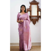 Light pink litchi silk printed saree with unstitched blouse, ideal for casual occasions