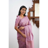 Light pink litchi silk printed saree with unstitched blouse - perfect for casual occasions