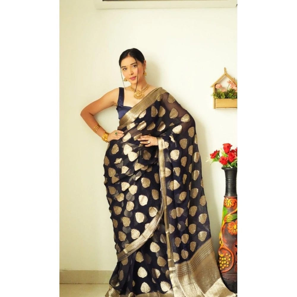 Black litchi silk printed saree with unstitched blouse - casual Indian wear fashion