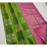 Green and pink Litchi silk printed saree with unstitched blouse - casual Indian women's fashion accessory