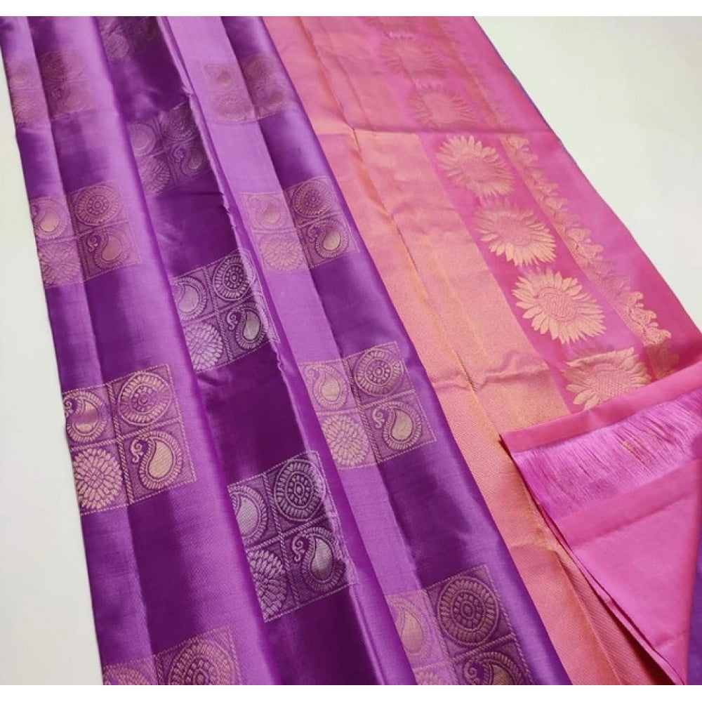 Magenta-pink litchi silk printed saree with unstitched blouse for casual occasions