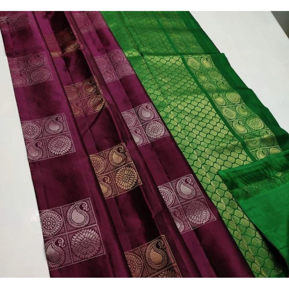 Brown-green litchi silk printed saree with unstitched blouse, casual Indian women's fashion accessory