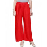 Red rayon women's casual ankle-length palazzo, solid design with elastic closure