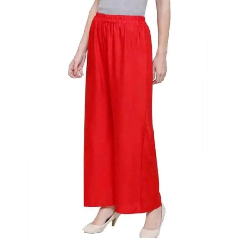 Red rayon women's casual ankle-length palazzo, solid design with elastic closure