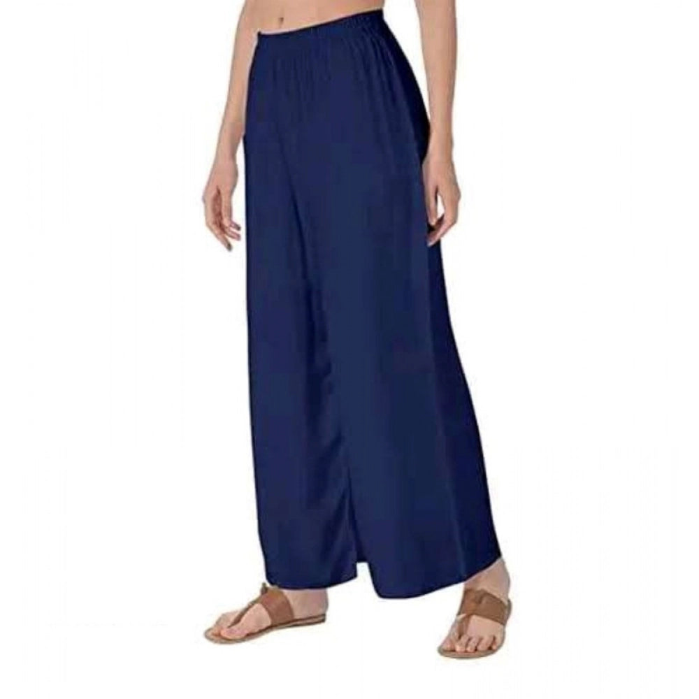Navy Blue Rayon women's casual ankle-length palazzo, free size, solid pattern