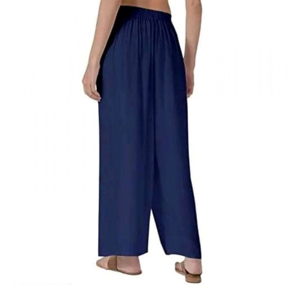 Navy blue rayon casual ankle-length palazzo pants, free size for women's fashion