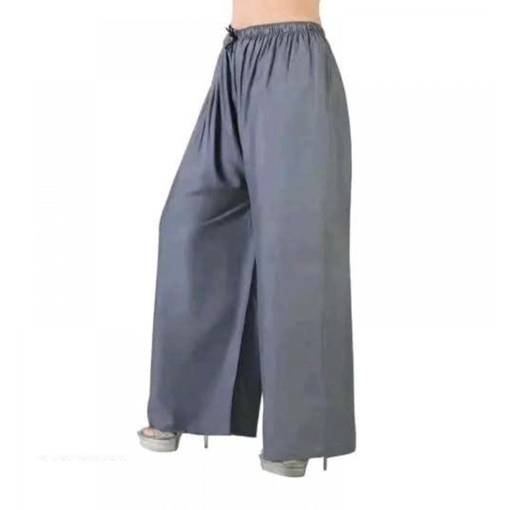 Grey rayon women's casual ankle-length palazzo (free size), solid pattern, mid rise, elastic closure
