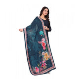 Navy Blue Chanderi Silk Printed Dupatta for casual occasions, machine washable