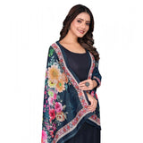 Navy Blue chanderi silk printed dupatta for casual occasions, machine washable accessory on hanger