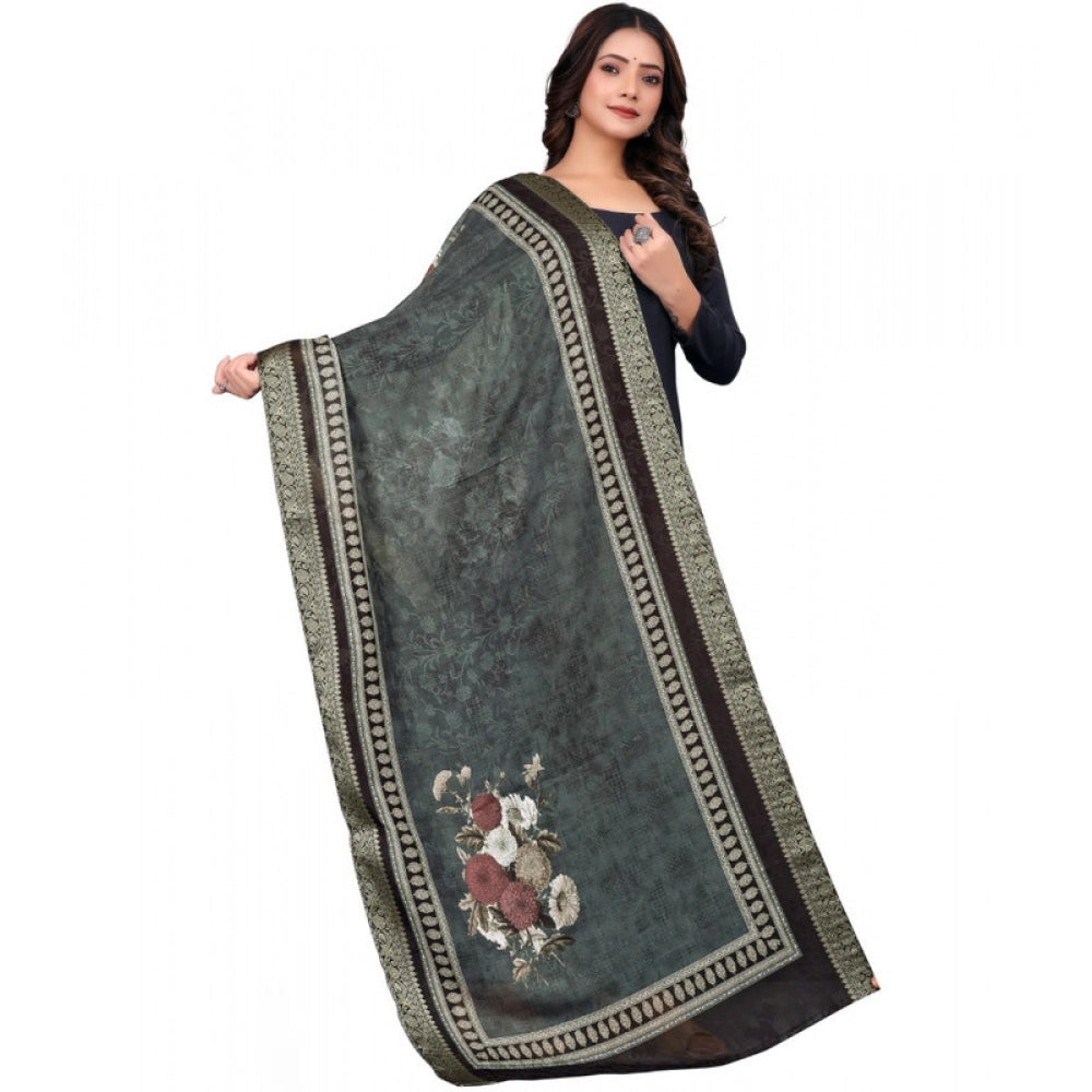 Black chanderi silk printed dupatta for casual events, machine washable