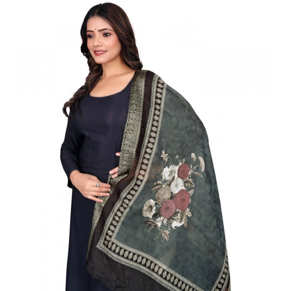 Black chanderi silk printed dupatta for casual occasions, suitable for machine wash