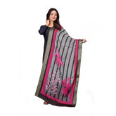 Women's chanderi silk Printed Dupatta (Black, Length: 2 Mtr)