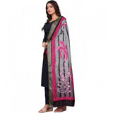 Black chanderi silk printed dupatta for casual wear. Two-meter length, machine washable