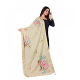 Beige chanderi silk printed dupatta, 2m length for casual occasions, machine washable