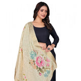 Beige chanderi silk printed dupatta for casual wear, machine washable on clothing rack