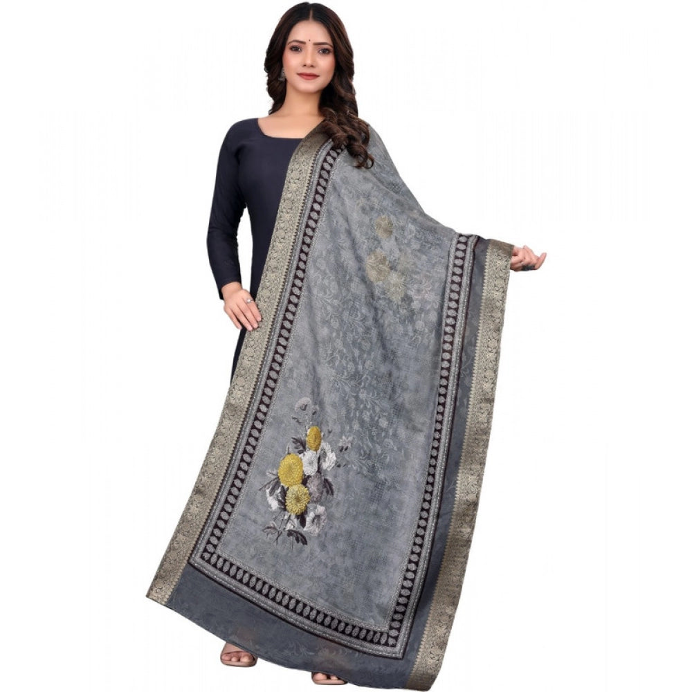Gray chanderi silk printed dupatta for casual events, machine washable home textile