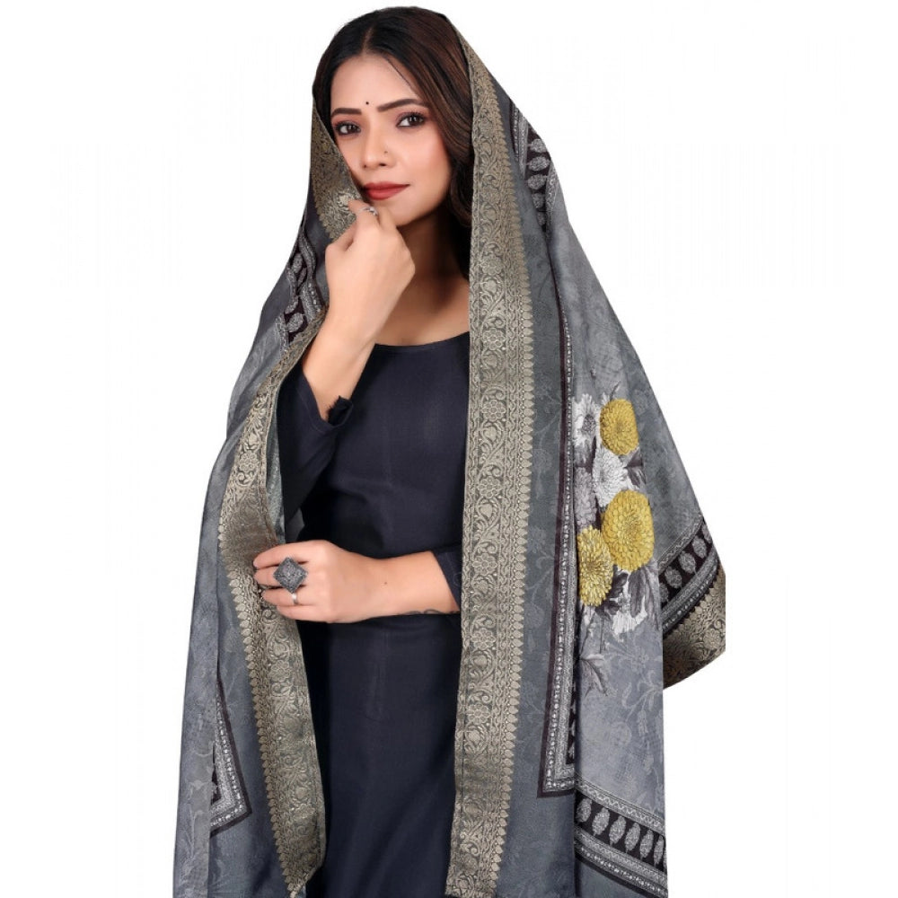 Gray chanderi silk printed dupatta for casual occasions, ideal for machine wash