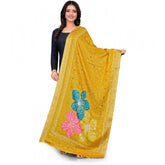 Yellow chanderi silk printed dupatta for casual occasions, ideal for machine wash