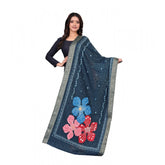 Navy blue chanderi silk printed dupatta for casual occasions, machine washable clothing accessory