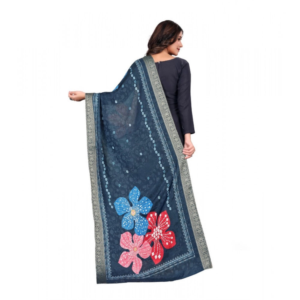Navy Blue Chanderi Silk Printed Dupatta for casual wear, machine washable