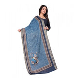 Navy blue chanderi silk printed dupatta for casual occasions, machine washable on hangar