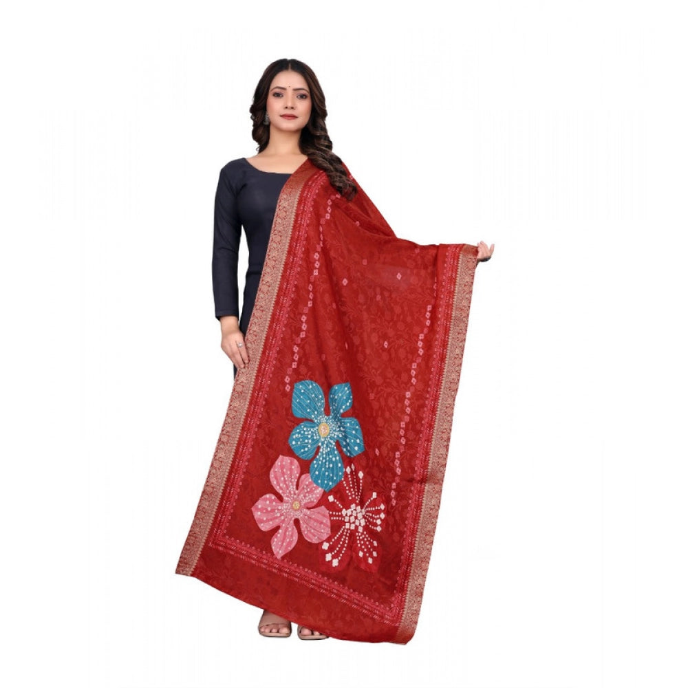 Red chanderi silk printed dupatta for casual occasions, perfect for machine wash
