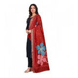 Red chanderi silk printed dupatta for casual wear, machine washable