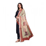Beige chanderi silk printed dupatta for casual occasions, machine washable, displayed on hanger
