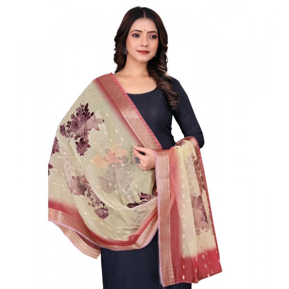 Beige chanderi silk printed dupatta for casual wear, machine washable