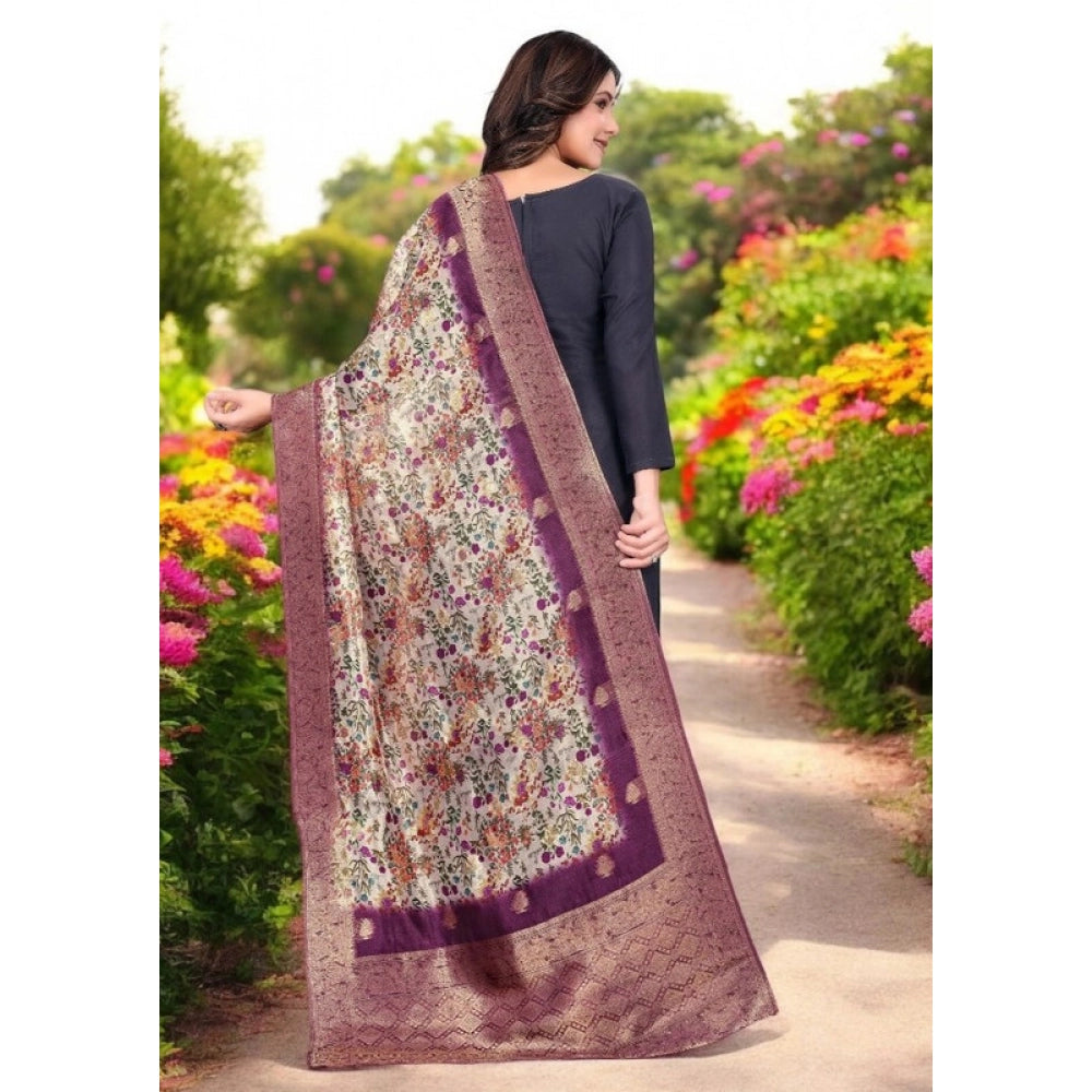 Magenta chanderi silk printed dupatta for casual wear, vibrant on clothesline