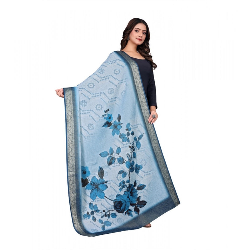 Blue chanderi silk printed dupatta for casual occasions, machine washable accessory on mannequin