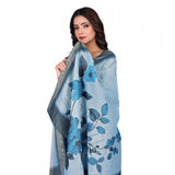 Blue chanderi silk printed dupatta for casual occasions, machine washable