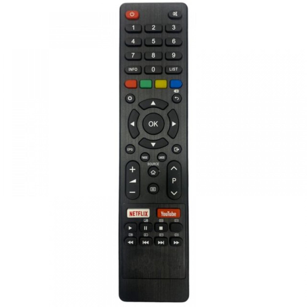 Black infrared remote No. 1082 for Sansui Smart TV LCD/LED, compatible and functionally identical to your original remote. Long-range control from sofa, divan, or bed. Ergonomic design with lightweight grip