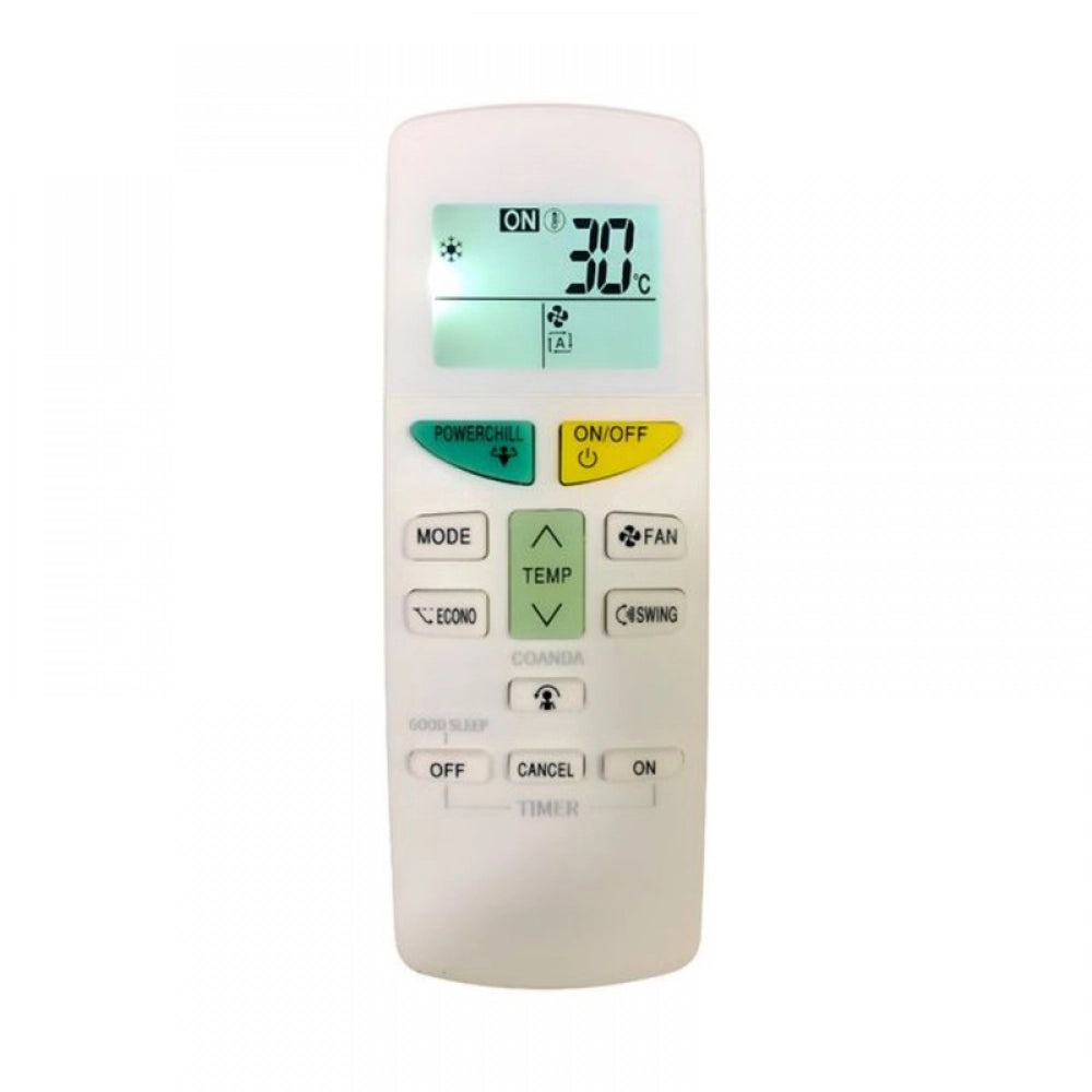 White infrared Daikin AC remote No. 132B (with backlight), long-distance control for easy operation from couch, sofa, or bed