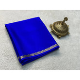 Blue crepe chit pallu solid saree with unstitched blouse (5.5Mtr) on model